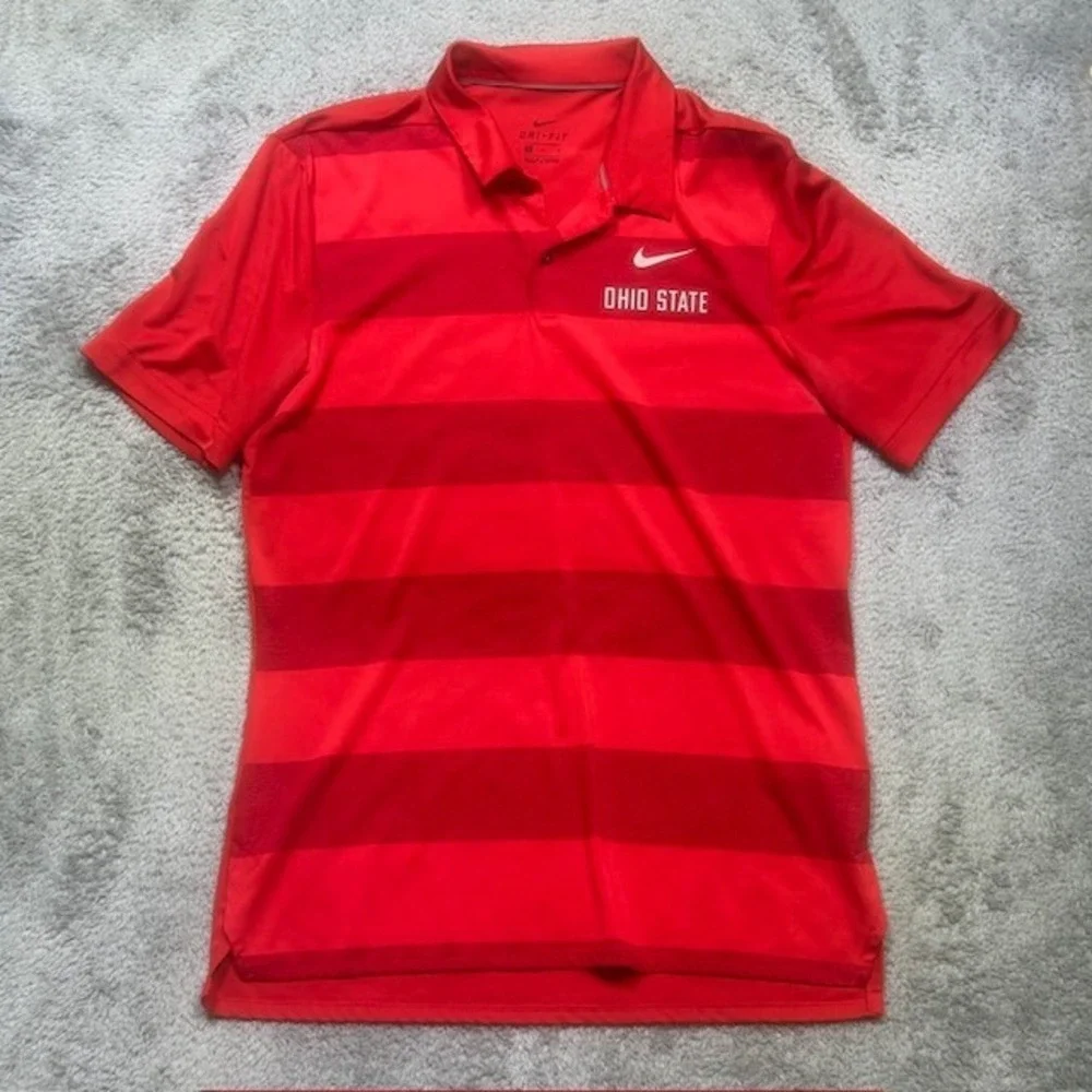 Nike Ohio State Buckeyes Polo Men's M Red Dri-Fit Striped Football Active *SPOTS